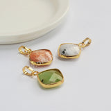 Gold Plated Diamond Faceted Rose Quartz Amazonite Sunstone Gemstone Pendant G2056