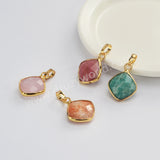 Gold Plated Diamond Faceted Rose Quartz Amazonite Sunstone Gemstone Pendant G2056