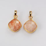 Gold Plated Diamond Faceted Rose Quartz Amazonite Sunstone Gemstone Pendant G2056