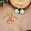 Diamond Shape Rose Quartz Amazonite Gemstone Faceted Gold Earrings, Crystal Jewelry Earrings G2056-E