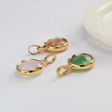 Gold Plated Round Moonstone Amazonite Rhodonite Faceted Gemstone Pendant G2057