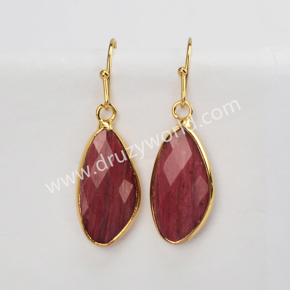 Gold Plated Drop Moonstone Rose Quartz Amazonite Faceted Dangle Earrings G2059