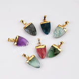 Gold Plated Shield Shape Rainbow Gemstone Faceted Pendant, For Jewelry Making G2071