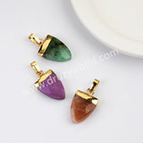 Gold Plated Shield Shape Rainbow Gemstone Faceted Pendant, For Jewelry Making G2071