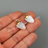 Gold Plated Shield Shape Rainbow Gemstone Faceted Pendant, For Jewelry Making G2071