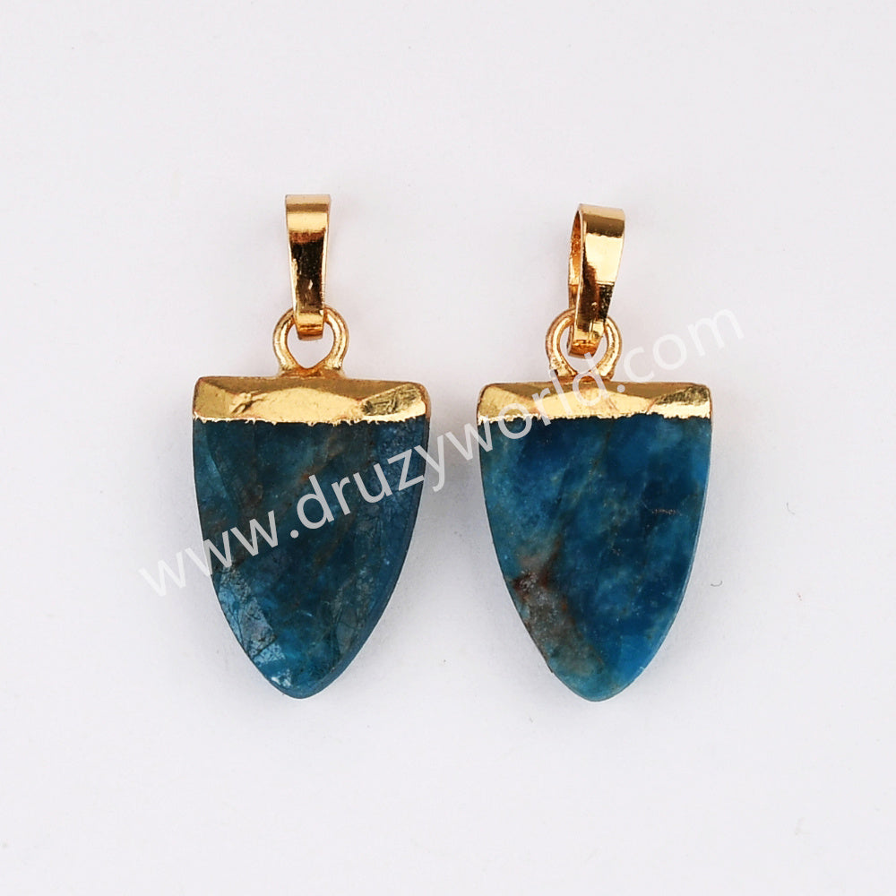 Gold Plated Shield Shape Rainbow Gemstone Faceted Pendant, For Jewelry Making G2071