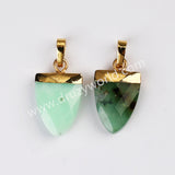 Gold Plated Shield Shape Rainbow Gemstone Faceted Pendant, For Jewelry Making G2071