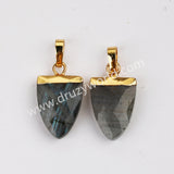 Gold Plated Shield Shape Rainbow Gemstone Faceted Pendant, For Jewelry Making G2071