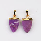 Gold Plated Shield Shape Rainbow Gemstone Faceted Pendant, For Jewelry Making G2071