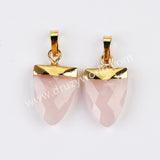 Gold Plated Shield Shape Rainbow Gemstone Faceted Pendant, For Jewelry Making G2071