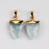 Gold Plated Shield Shape Rainbow Gemstone Faceted Pendant, For Jewelry Making G2071