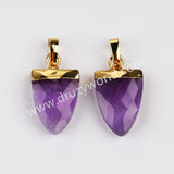 Gold Plated Shield Shape Rainbow Gemstone Faceted Pendant, For Jewelry Making G2071