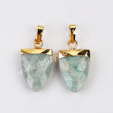 Gold Plated Shield Shape Rainbow Gemstone Faceted Pendant, For Jewelry Making G2071