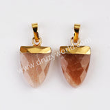 Gold Plated Shield Shape Rainbow Gemstone Faceted Pendant, For Jewelry Making G2071