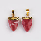 Gold Plated Shield Shape Rainbow Gemstone Faceted Pendant, For Jewelry Making G2071