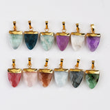 Gold Plated Shield Shape Rainbow Gemstone Faceted Pendant, For Jewelry Making G2071