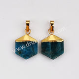 Gold Plated Hexagon Crystal Gemstone Faceted Pendant, For Jewelry Making G2072