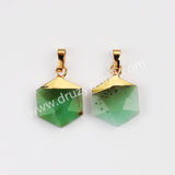 Gold Plated Hexagon Crystal Gemstone Faceted Pendant, For Jewelry Making G2072