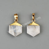 Gold Plated Hexagon Crystal Gemstone Faceted Pendant, For Jewelry Making G2072