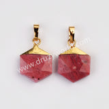 Gold Plated Hexagon Crystal Gemstone Faceted Pendant, For Jewelry Making G2072