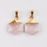 Gold Plated Hexagon Crystal Gemstone Faceted Pendant, For Jewelry Making G2072