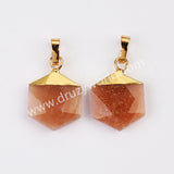 Gold Plated Hexagon Crystal Gemstone Faceted Pendant, For Jewelry Making G2072