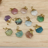 Gold Plated Hexagon Crystal Gemstone Faceted Pendant, For Jewelry Making G2072