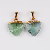 Gold Plated Heart Rainbow Gemstone Faceted Pendant, For Jewelry Making G2073