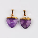 Gold Plated Heart Rainbow Gemstone Faceted Pendant, For Jewelry Making G2073