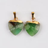 Gold Plated Heart Rainbow Gemstone Faceted Pendant, For Jewelry Making G2073