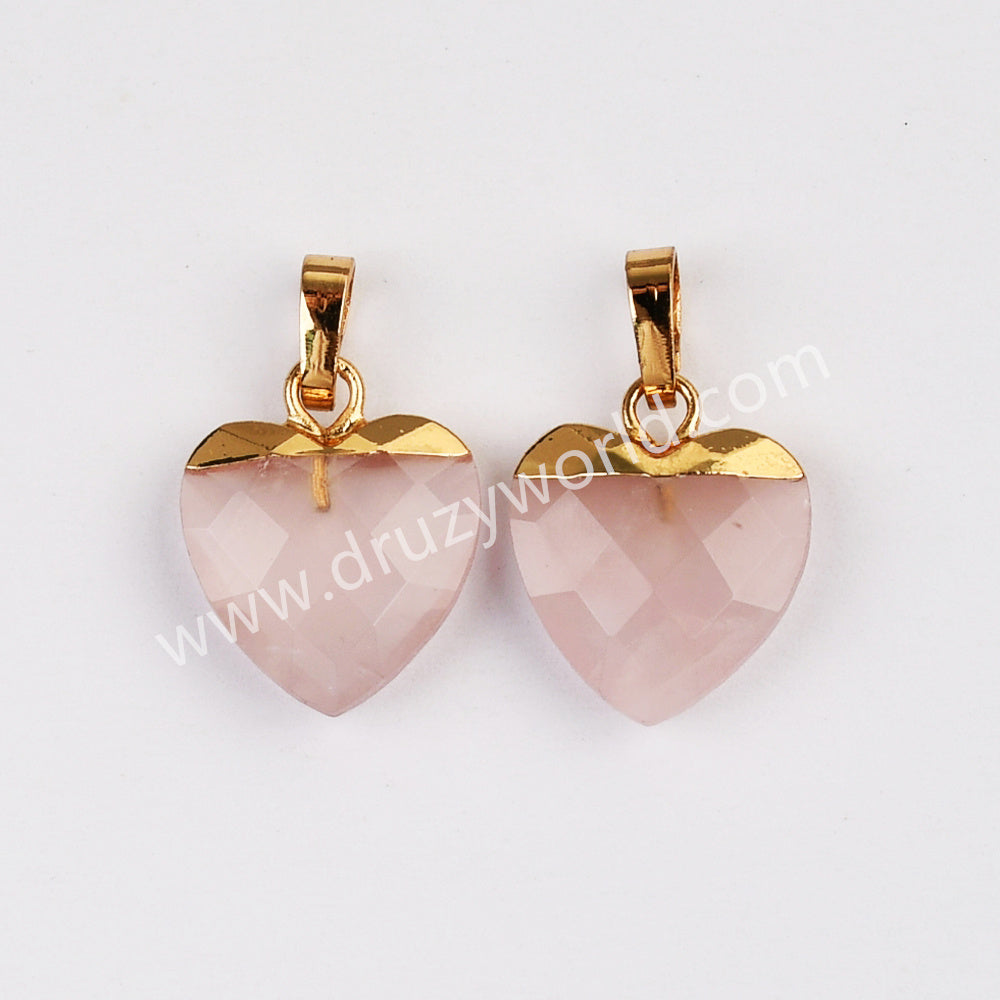 Gold Plated Heart Rainbow Gemstone Faceted Pendant, For Jewelry Making G2073