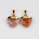 Gold Plated Heart Rainbow Gemstone Faceted Pendant, For Jewelry Making G2073