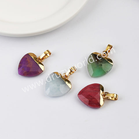 Gold Plated Heart Rainbow Gemstone Faceted Pendant, For Jewelry Making G2073