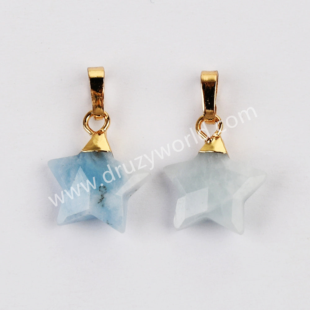 Gold Plated Star Rainbow Gemstone Faceted Pendant, Crystal Jewelry Making G2074
