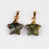 Gold Plated Star Rainbow Gemstone Faceted Pendant, Crystal Jewelry Making G2074