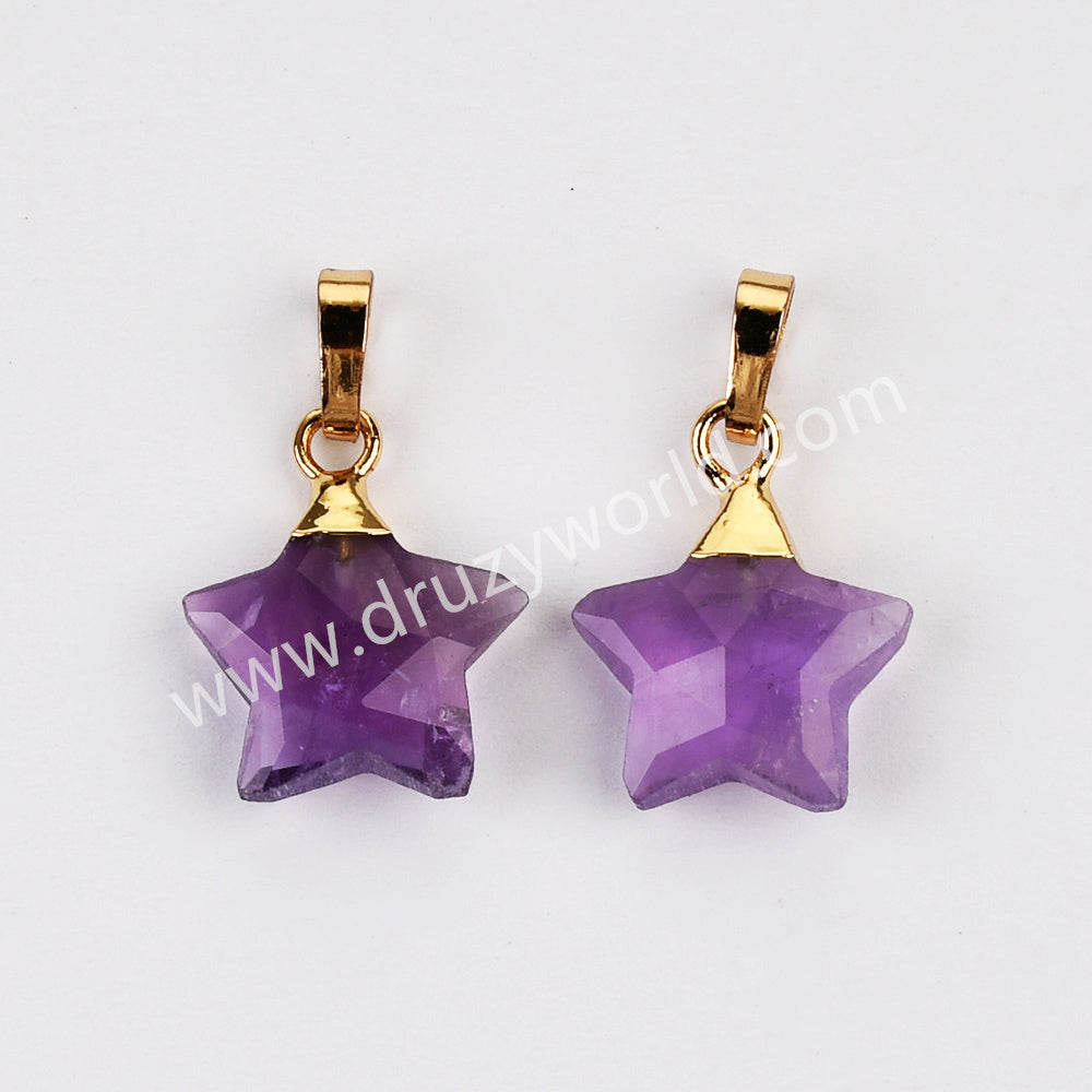 Gold Plated Star Rainbow Gemstone Faceted Pendant, Crystal Jewelry Making G2074