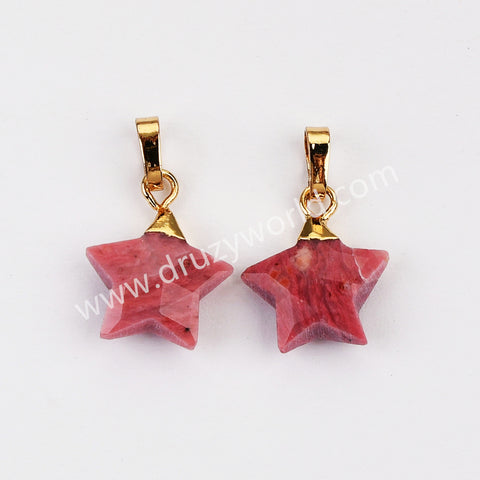 Gold Plated Star Rainbow Gemstone Faceted Pendant, Crystal Jewelry Making G2074