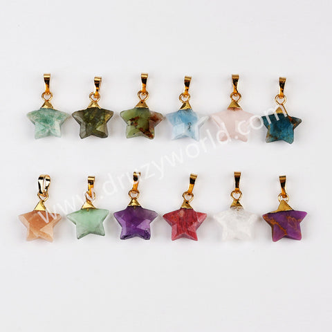 Gold Plated Star Rainbow Gemstone Faceted Pendant, Crystal Jewelry Making G2074