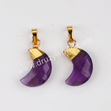 Gold Plated Rainbow Gemstone Crescent Moon Faceted Pendant, For Jewelry Making G2075