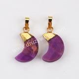 Gold Plated Rainbow Gemstone Crescent Moon Faceted Pendant, For Jewelry Making G2075