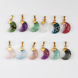 Gold Plated Rainbow Gemstone Crescent Moon Faceted Pendant, For Jewelry Making G2075