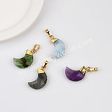 Gold Plated Rainbow Gemstone Crescent Moon Faceted Pendant, For Jewelry Making G2075