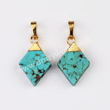 Multi Shapes Natural Turquoise Gemstone Pendant in Gold Plated, For Jewelry Making G2076