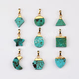 Multi Shapes Natural Turquoise Gemstone Pendant in Gold Plated, For Jewelry Making G2076