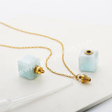 16" Gold Plated Square Green Fluorite Aquamarine Labradorite Crystal Perfume Bottle Necklace G2080-N