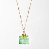 16" Gold Plated Square Green Fluorite Aquamarine Labradorite Crystal Perfume Bottle Necklace G2080-N