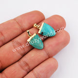 16" Gold Plated Genuine Pure Turquoise Fluorite Faceted Shield Pendant Necklace, Fashion Gemstone Jewelry G2081-N