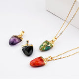 16" Gold Plated Genuine Pure Turquoise Fluorite Faceted Shield Pendant Necklace, Fashion Gemstone Jewelry G2081-N