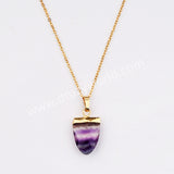 16" Gold Plated Genuine Pure Turquoise Fluorite Faceted Shield Pendant Necklace, Fashion Gemstone Jewelry G2081-N