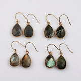 Gold Plated Teardrop Natural Labradorite Faceted Dangle Earrings Healing Jewelry G2084-2